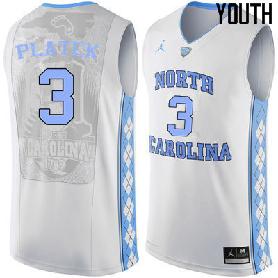 Youth #3 Andrew Platek North Carolina Tar Heels College Basketball Jerseys Sale-White - Click Image to Close